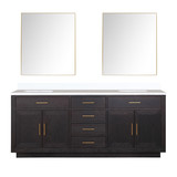 Lexora Abbey 80 inch W Black Oak Double Sink Vanity Cabinet, White Quartz Top, and 36 in Mirrors - LVA80DJ210
