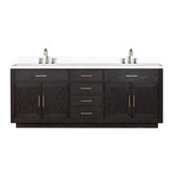 Lexora Abbey 84 inch W Black Oak Double Sink Vanity Cabinet, White Quartz Top, and Faucet Set - LVA84DJ201