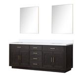 Lexora Abbey 84 inch W Black Oak Double Sink Vanity Cabinet, Cultured Marble Top, and 36 in Mirrors - LVA84DJ310