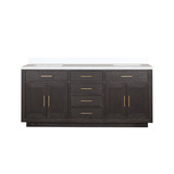 Lexora Abbey 72 inch W Brown Oak Double Sink Vanity Cabinet and White Quartz Top - LVA72DK200