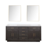 Lexora Abbey 72 inch W Brown Oak Double Sink Vanity Cabinet, White Quartz Top, and 34 in Mirrors - LVA72DK210