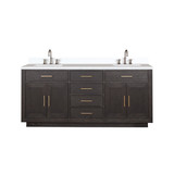 Lexora Abbey 72 inch W Brown Oak Double Sink Vanity Cabinet, Cultured Marble Top, and Faucet Set - LVA72DK301