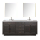 Lexora Abbey 80 inch W Brown Oak Double Sink Vanity Cabinet, Cultured Marble Top, Faucet Set, and 36 in Mirrors - LVA80DK311