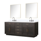 Lexora Abbey 80 inch W Brown Oak Double Sink Vanity Cabinet, Cultured Marble Top, Faucet Set, and 36 in Mirrors - LVA80DK311