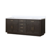 Lexora Abbey 84 inch W Brown Oak Double Sink Vanity Cabinet and Cultured Marble Top - LVA84DK300