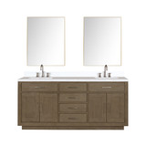 Lexora Abbey 72 inch W Grey Oak Double Sink Vanity Cabinet, White Quartz Top, Faucet Set, and 34 in Mirrors - LVA72DR211