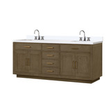 Lexora Abbey 84 inch W Grey Oak Double Sink Vanity Cabinet, White Quartz Top, and Faucet Set - LVA84DR201
