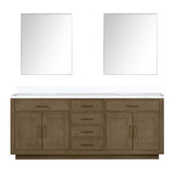 Lexora Abbey 84 inch W Grey Oak Double Sink Vanity Cabinet, Cultured Marble Top, and 36 in Mirrors - LVA84DR310
