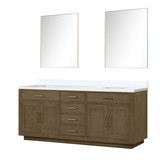 Lexora Abbey 84 inch W Grey Oak Double Sink Vanity Cabinet, Cultured Marble Top, and 36 in Mirrors - LVA84DR310