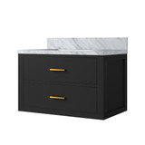 Lexora Castor 30 inch W Black Single Bath Wall Hung Vanity Cabinet and Carrara Marble Top - LVC30SL100