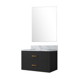 Lexora Castor 30 inch W Black Single Bath Wall Hung Vanity Cabinet Carrara Marble Countertop and 28 in Mirror - LVC30SL110