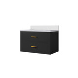 Lexora Castor 30 inch W Black Single Bath Wall Hung Vanity Cabinet and Cultured Marble Top - LVC30SL300