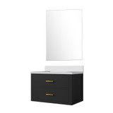 Lexora Castor 30 inch W Black Single Bath Wall Hung Vanity Cabinet Cultured Marble Countertop and 28 in Mirror - LVC30SL310
