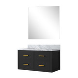 Lexora Castor 36 inch W Black Single Bath Wall Hung Vanity Cabinet Carrara Marble Countertop and 34 in Mirror - LVC36SL110