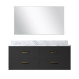 Lexora Castor 48 inch W Black Single Bath Wall Hung Vanity Cabinet Carrara Marble Countertop and 43 in Mirror - LVC48SL110