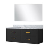 Lexora Castor 48 inch W Black Single Bath Wall Hung Vanity Cabinet Carrara Marble Countertop and 43 in Mirror - LVC48SL110