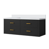 Lexora Castor 48 inch W Black Single Bath Wall Hung Vanity Cabinet and White Quartz Top - LVC48SL200