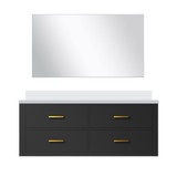 Lexora Castor 48 inch W Black Single Bath Wall Hung Vanity Cabinet White Quartz Countertop and 43 in Mirror - LVC48SL210