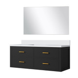 Lexora Castor 48 inch W Black Single Bath Wall Hung Vanity Cabinet White Quartz Countertop and 43 in Mirror - LVC48SL210