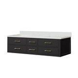 Lexora Castor 72 inch W Black Double Sink Wall Hung Vanity Cabinet and Cultured Marble Top - LVC72DL300