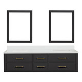 Lexora Castor 72 inch W Black Double Sink Wall Hung Vanity Cabinet, Cultured Marble Top, and 34 in Mirrors - LVC72DL310