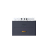Lexora Castor 30 inch W Blue Single Bath Wall Hung Vanity Cabinet, Carrara Marble Top, and Faucet Set - LVC30SE101