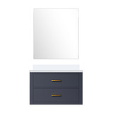 Lexora Castor 30 inch W Blue Single Bath Wall Hung Vanity Cabinet White Quartz Countertop and 28 in Mirror - LVC30SE210