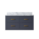 Lexora Castor 36 inch W Blue Single Bath Wall Hung Vanity Cabinet and Carrara Marble Top - LVC36SE100