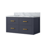 Lexora Castor 36 inch W Blue Single Bath Wall Hung Vanity Cabinet and Carrara Marble Top - LVC36SE100