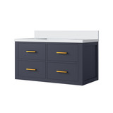 Lexora Castor 36 inch W Blue Single Bath Wall Hung Vanity Cabinet and White Quartz Top - LVC36SE200