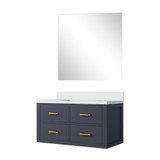 Lexora Castor 36 inch W Blue Single Bath Wall Hung Vanity Cabinet White Quartz Countertop and 34 in Mirror - LVC36SE210