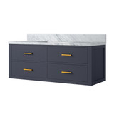 Lexora Castor 48 inch W Blue Single Bath Wall Hung Vanity Cabinet and Carrara Marble Top - LVC48SE100