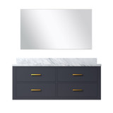 Lexora Castor 48 inch W Blue Single Bath Wall Hung Vanity Cabinet Carrara Marble Countertop and 43 in Mirror - LVC48SE110