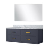 Lexora Castor 48 inch W Blue Single Bath Wall Hung Vanity Cabinet Carrara Marble Countertop and 43 in Mirror - LVC48SE110