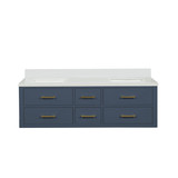 Lexora Castor 60 inch W Blue Double Sink Wall Hung Vanity Cabinet and White Quartz Top - LVC60DE200