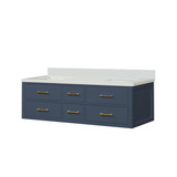 Lexora Castor 60 inch W Blue Double Sink Wall Hung Vanity Cabinet and Cultured Marble Top - LVC60DE300
