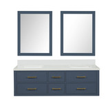 Lexora Castor 60 inch W Blue Double Sink Wall Hung Vanity Cabinet, Cultured Marble Top, and 28 in Mirrors - LVC60DE310