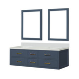 Lexora Castor 60 inch W Blue Double Sink Wall Hung Vanity Cabinet, Cultured Marble Top, and 28 in Mirrors - LVC60DE310