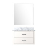 Lexora Castor 30 inch W White Single Bath Wall Hung Vanity Cabinet Carrara Marble Countertop and 28 in Mirror - LVC30SA110