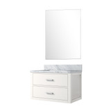 Lexora Castor 30 inch W White Single Bath Wall Hung Vanity Cabinet Carrara Marble Countertop and 28 in Mirror - LVC30SA110