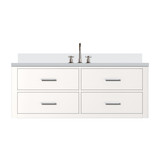 Lexora Castor 48 inch W White Single Bath Wall Hung Vanity Cabinet, White Quartz Top, and Faucet Set - LVC48SA201