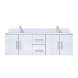 Lexora Geneva 60 in. W Glossy White Wall Mount Double Sink Vanity Cabinet, White Quartz Top, and Faucet Set - LVG60DM201