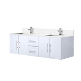 Lexora Geneva 60 in. W Glossy White Wall Mount Double Sink Vanity Cabinet, Cultured Marble Top, and Faucet Set - LVG60DM301
