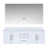 Lexora Geneva 60 in. W Glossy White Wall Mount Double Sink Vanity Cabinet, Cultured Marble Top, and 60 in. LED Mirror - LVG60DM310