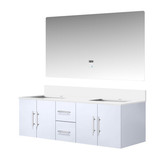 Lexora Geneva 60 in. W Glossy White Wall Mount Double Sink Vanity Cabinet, Cultured Marble Top, and 60 in. LED Mirror - LVG60DM310