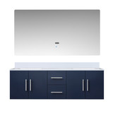 Lexora Geneva 60 in. W Navy Blue Wall Mount Double Sink Vanity Cabinet, White Quartz Top, and 60 in. LED Mirror - LVG60DE210