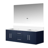 Lexora Geneva 60 in. W Navy Blue Wall Mount Double Sink Vanity Cabinet, Cultured Marble Top, and 60 in. LED Mirror - LVG60DE310