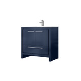 Lexora Lafarre 36 inch W x 20 in D Navy Blue Bath Vanity Cabinet, White Quartz Top and Chrome Faucet Set - LVLF36SNB201
