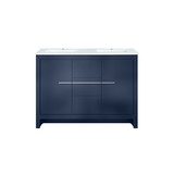 Lexora Lafarre 48 inch W x 20 in D Navy Blue Double Sink Vanity Cabinet and White Quartz Top - LVLF48DNB200