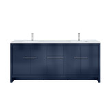 Lexora Lafarre 80 inch W x 20 in D Navy Blue Double Sink Vanity Cabinet, White Quartz Top and Chrome Faucet Set - LVLF80DNB201
